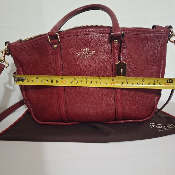 Coach Central Pebble Leather Satchel Red Maroon Medium Sized Crossbody Purse EUC - Picture 16 of 17